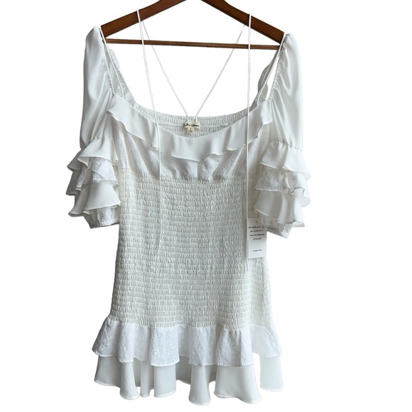 FOR LOVE & LEMONS | NWT Bora Bora Ruffled Mini Dress | White Eyelet Sweetheart S - Picture 13 of 13